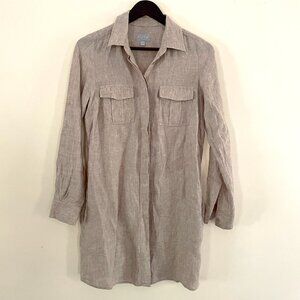 Tan Linen Jacket Pure Collection Brown Long Button Up Shirt with Pockets Size 4